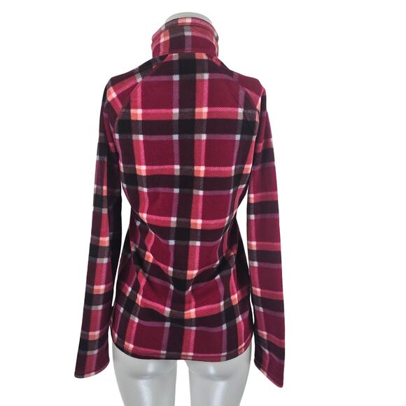 Eddie Bauer Red Pink Plaid Pullover 1/4 Zip Jacket Women's Small - Picture 2 of 5